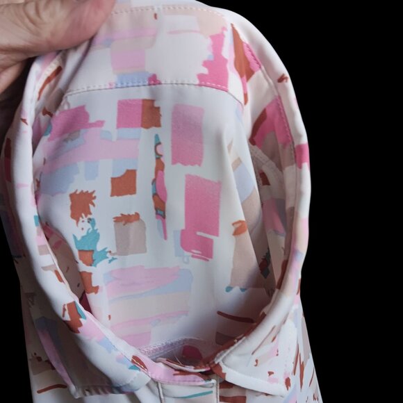 2XL Vintage 80s Abstract Print Blouse With Down Slinky Polyester Pleated Back De - Picture 7 of 7